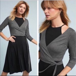 Bailey 44 Black Gray Faux Wrap Dress Anthro